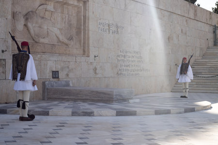 Athens, Greece, December 24 2023 Unknown soldier at the Tomb of the Unknown Soldier in Athens,...
