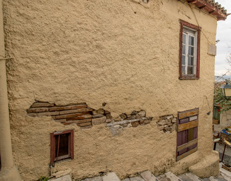 Old house in the Plaka neighborhood on the slopes of the Acropolisの写真素材