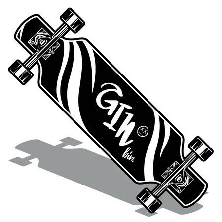Black and white longboard skate with printのイラスト素材
