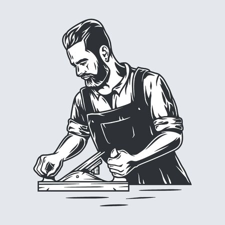 Carpenter with jointer wood planer.のイラスト素材