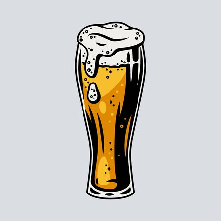 Colored beer mug with foam retro bar and pub menu. Tipes of glasses for bavarian october festivalのイラスト素材