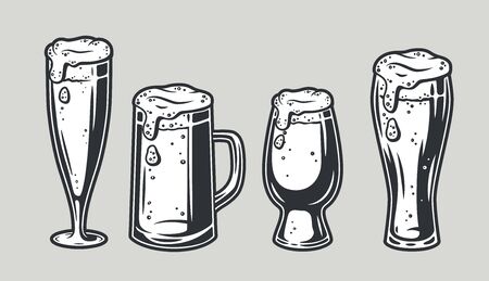 Set of beer mug with foam bar menuのイラスト素材