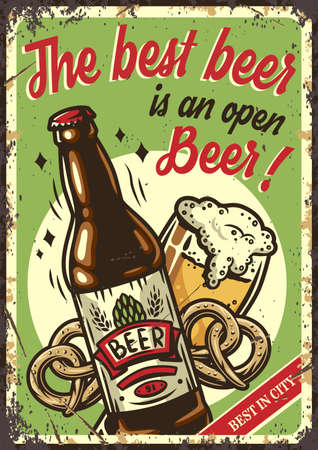 Retro poster with beer mug, pretzel and bottleのイラスト素材