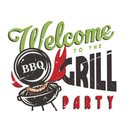 T-shirt print with barbeque maker and BBQ sausageのイラスト素材