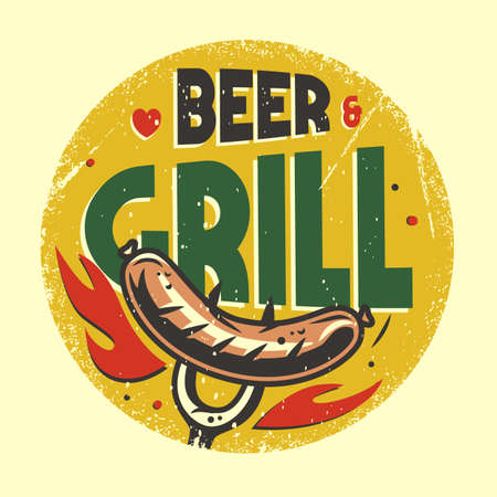 T-shirt print with barbeque sausage on a forkのイラスト素材
