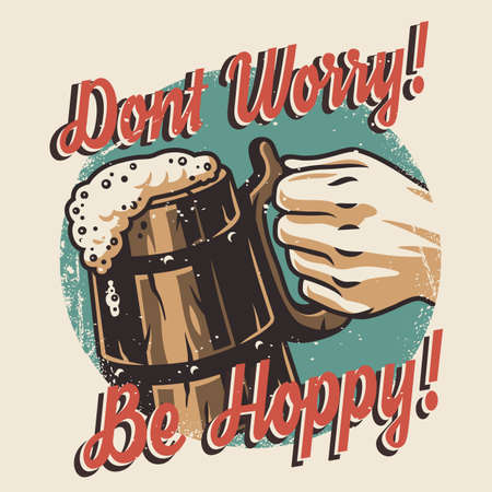 T-shirt colored print with beer mug with foamのイラスト素材