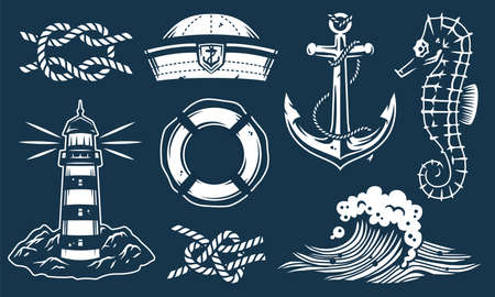 Set of nautical elements for marine designのイラスト素材