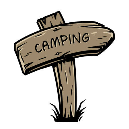 Wooden sign pointer for camping and travelのイラスト素材