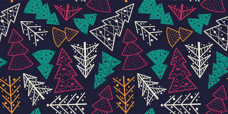 Pattern wallpaper with christmas spruce new yearのイラスト素材