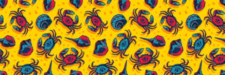 Pattern wallpaper with seashell and crab ocean