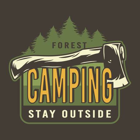 Camp ax, forest for camping and outdoor travel expedition or t-shirt printのイラスト素材
