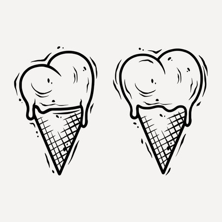 Ice cream cone like heart. Outline vector silhouette for the Valentines Day love holiday.のイラスト素材