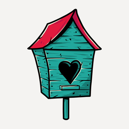 Wooden birdhouse with heart for birds. Colored vector Valentines Day illustrationのイラスト素材