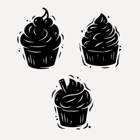 Cupcake silhouette illustration, cream cake muffin birthday dessertのイラスト素材
