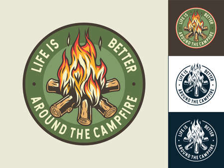 Set of campfire emblem with flame for campingのイラスト素材