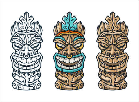 Trendy hawaii tiki mask or face idol. Ethnic totemのイラスト素材