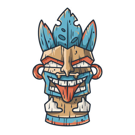 Trendy hawaii tiki mask or face idol. Ethnic totemのイラスト素材