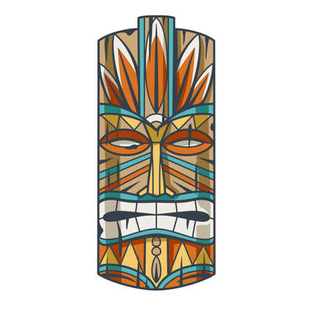 Trendy hawaii tiki mask or face idol. Ethnic totemのイラスト素材