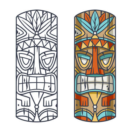 Trendy hawaii tiki mask or face idol. Ethnic totemのイラスト素材