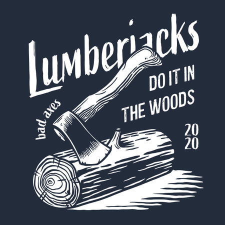 Lumberjack log, wood or timber with rings and axのイラスト素材