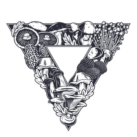 Mushroom picking. Nature mushrooms fungus or fungi illustration.のイラスト素材