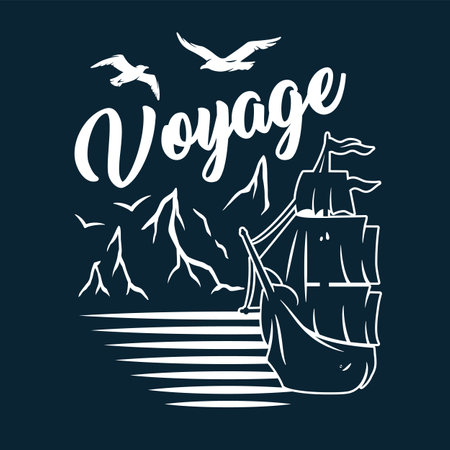 Ship for sea print. Marine sailboat, boat, vesselのイラスト素材