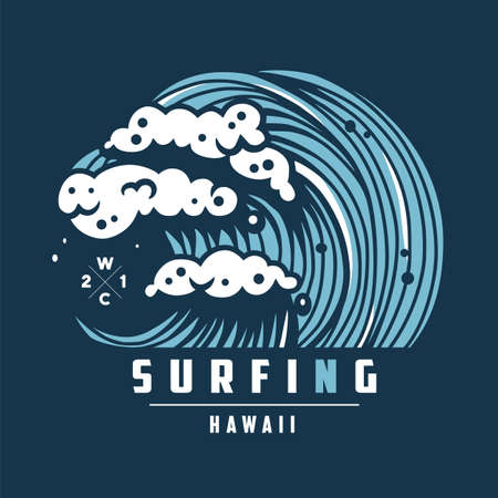 Hawaii wave with foam. Surfing marine ocean tideのイラスト素材