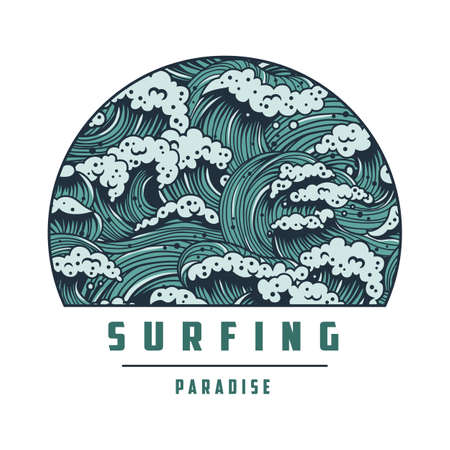 Surfing wave with foam. Hawaii marine paradiseのイラスト素材
