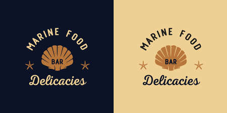 Seashell print. Marine ocean delicacy seafood logoのイラスト素材
