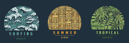 Tropical hawaii plant surfing print. Exotic summerのイラスト素材