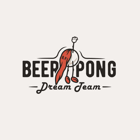 Beer pong game. T-shirt print with beer flying ball man for design competition or tournament in bar. Alcohol sport with throw and drink. College challenge with boozeのイラスト素材