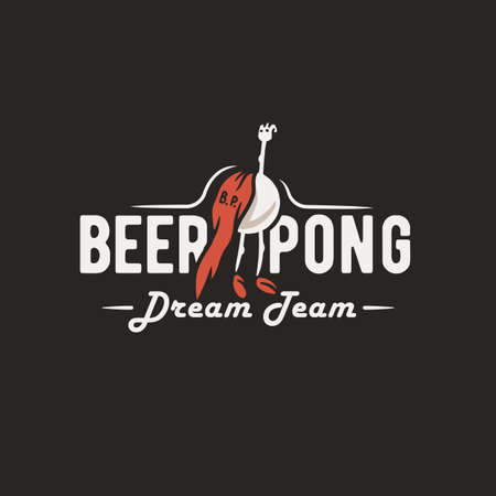 Beer pong game. T-shirt print with beer flying ball man for design competition or tournament in bar. Alcohol sport with throw and drink. College challenge with boozeのイラスト素材