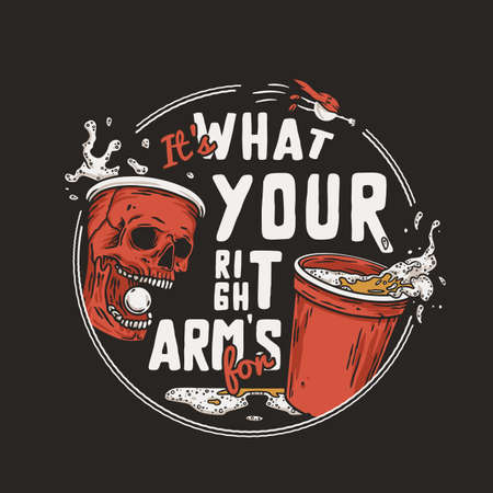 Beer pong game. Beer cup or skull and flying ballのイラスト素材