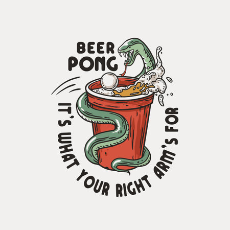 Beer pong game. Beer cup and ball for bar, collegeのイラスト素材