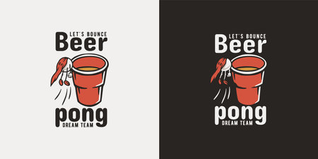 Beer pong game. Beer cup and ball for bar, collegeのイラスト素材