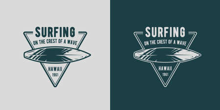 Surf board for surfing. Graphic surfboard of summer tropical hawaii for surf print of surferのイラスト素材