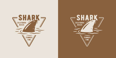 Surfing print of shark fin and surf board on waves. Vector illustration hawaii summer t-shirt designのイラスト素材