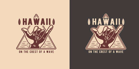 Shaka gesture. Hand that shows surfer hawaii surfing gesture. Summer t shirt print for tropical, oceanic beachのイラスト素材