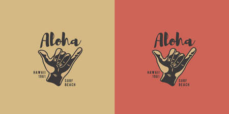 Shaka gesture. Hand that shows surfer hawaii surfing gesture. Summer t shirt print for tropical, oceanic beachのイラスト素材