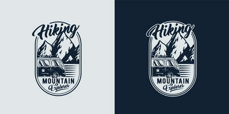 Mountain for camping and outdoor travel expedition. Rock emblem for camp outdoor adventure or hiking and climbingのイラスト素材