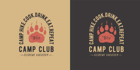 Camp bear footprint for camping and outdoor travel expedition or t-shirt printのイラスト素材