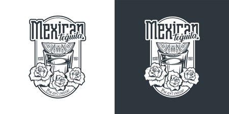 Tequila shot with lime and flower for cocktail barのイラスト素材