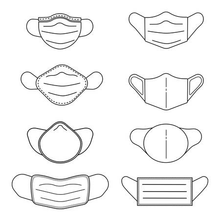 Line art icon set of mask protect virus. flat design of mask icon.のイラスト素材