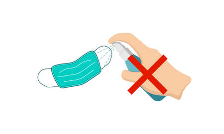 Do not use disinfectant spray on the mask. Do not reused surgical mask. Flat design vector.のイラスト素材