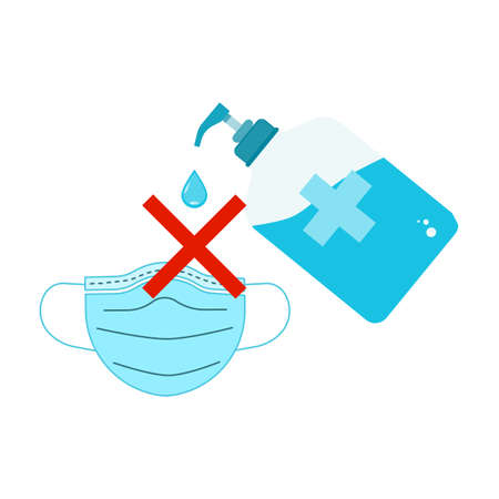 Do not use hand sanitizer on the mask. Do not reuse surgical mask. Flat design vector.のイラスト素材