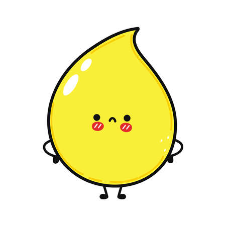 Cute sad drop of urine character. Vector hand drawn cartoon kawaii character illustration icon. Isolated on white background. Drop of urine character conceptのイラスト素材