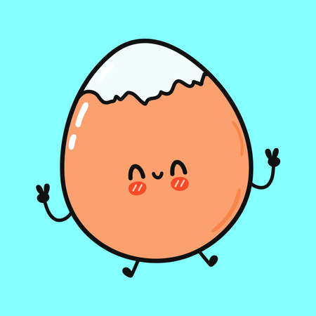 Cute funny egg character. Vector hand drawn cartoon kawaii illustration icon. Isolated on blue background. Egg character conceptのイラスト素材