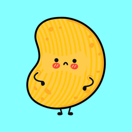 Cute sad chips character. Vector hand drawn cartoon kawaii illustration icon. Isolated on Blue background. Chips character conceptのイラスト素材