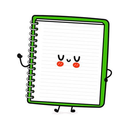 Cute funny notepad character. Vector hand drawn cartoon kawaii character illustration icon. isolated on white background. happy notepad character conceptのイラスト素材