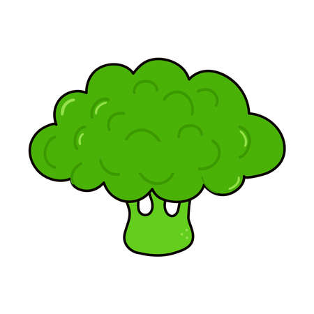 Cute funny broccoli character. Vector hand drawn traditional cartoon vintage, retro, kawaii character illustration icon. isolated on white background. Happy broccoli cabbage characterのイラスト素材